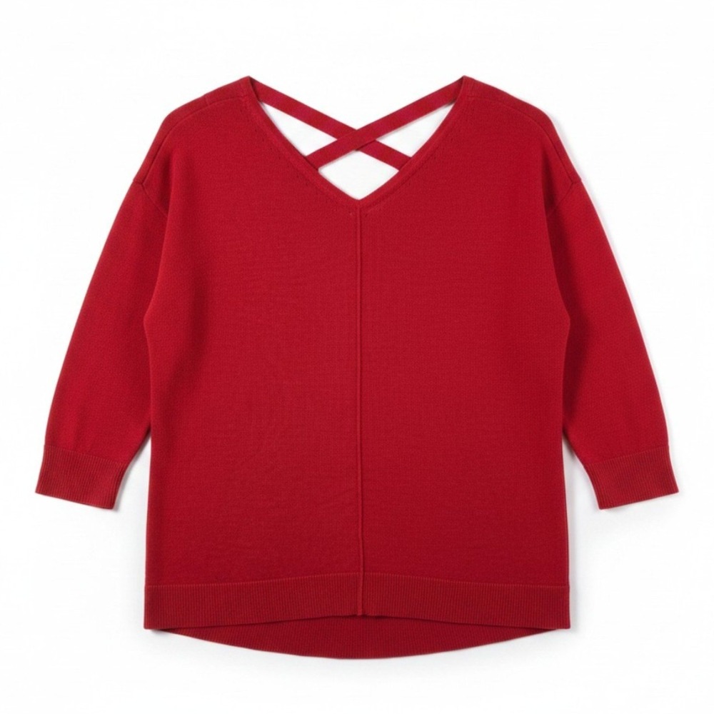 Chicos Sweater Women 1 M Medium Red Orange Crossback Lightweight 3/4 Sleeve Knit